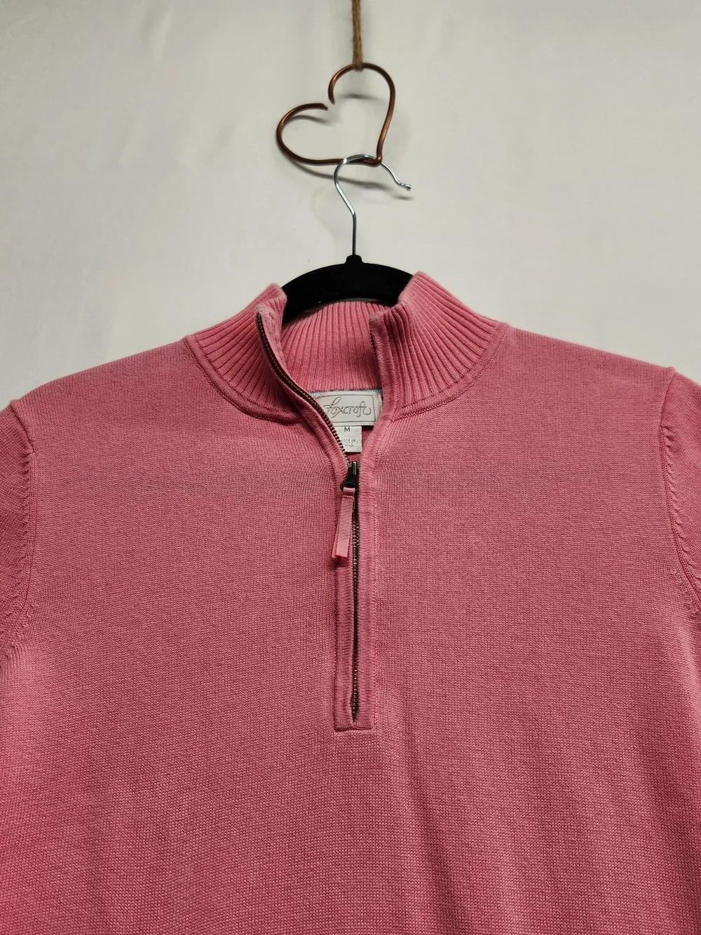 ⭐️Foxcroft Pink 100% Supima Cotton Quarter Zip Sweater Pullover Classic Knit Med
